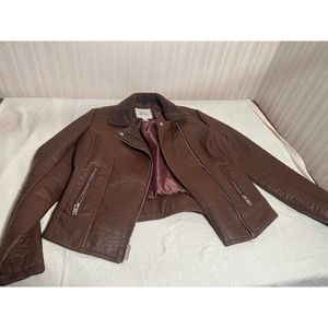 Maralyn and Me Full Zip Collared Leather Coat Brown Womens Size Medium